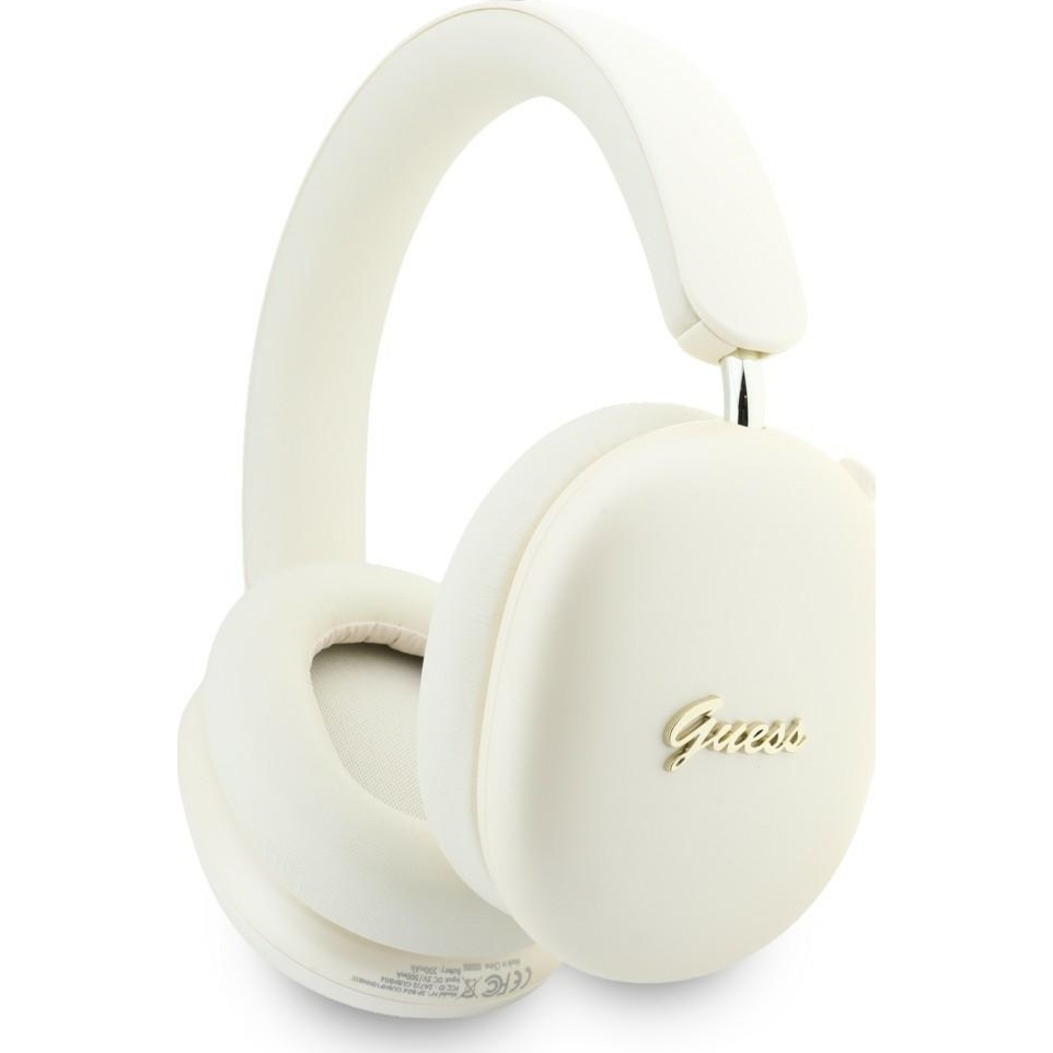 Bezprzewodowe słuchawki nauszne Guess BT Wireless Headphones ENC Metallic Effect Metal Script Logo Bluetooth 5.4, beżowe