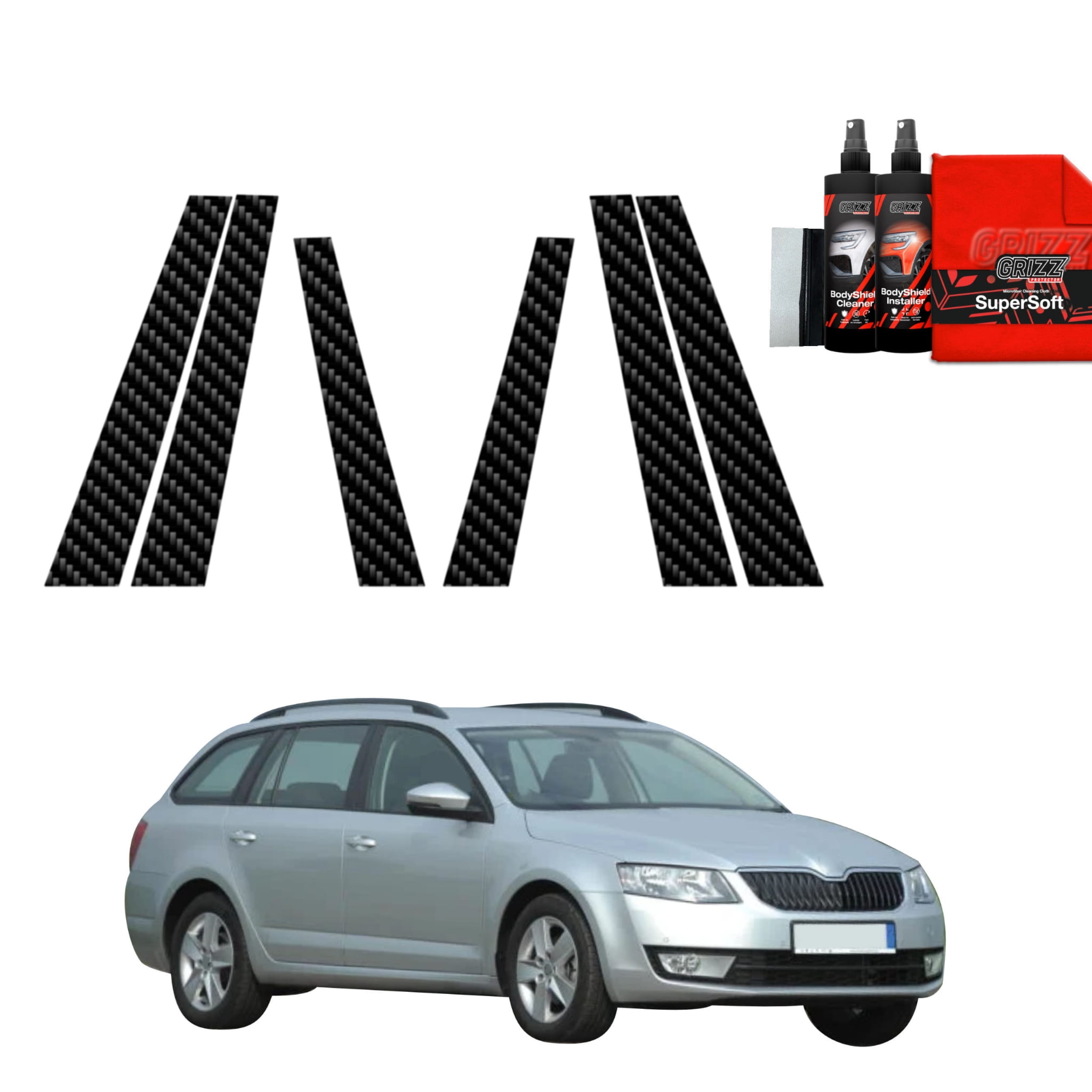 6w1 Folia karbonowa Grizz Protector na słupki do Skoda Octavia 3 Kombi 5D (2017-2020)
