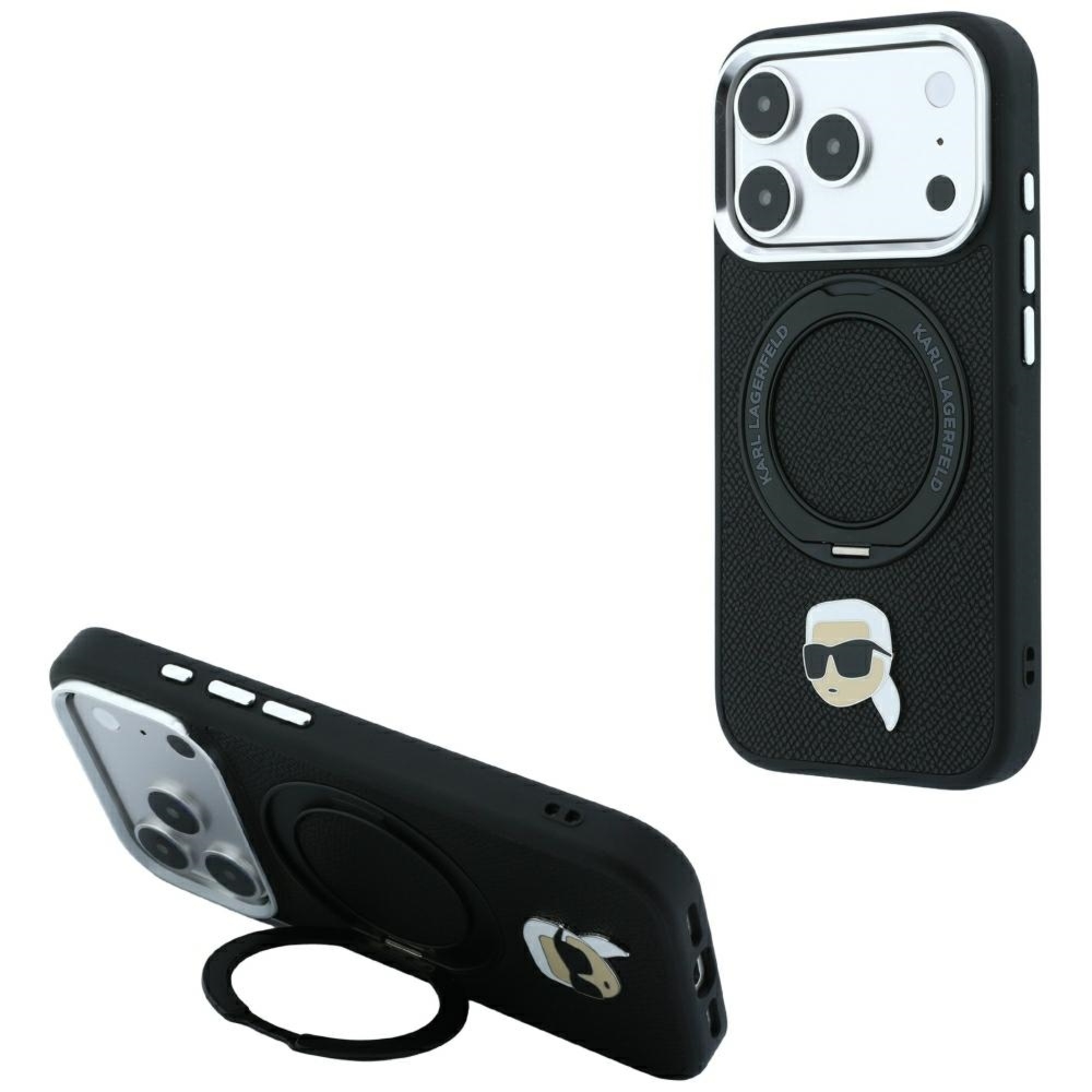 Etui Karl Lagerfeld Ring Stand 360 Karl Head Pin do iPhone 18 Pro Max / 17 Pro Max do MagSafe, czarne