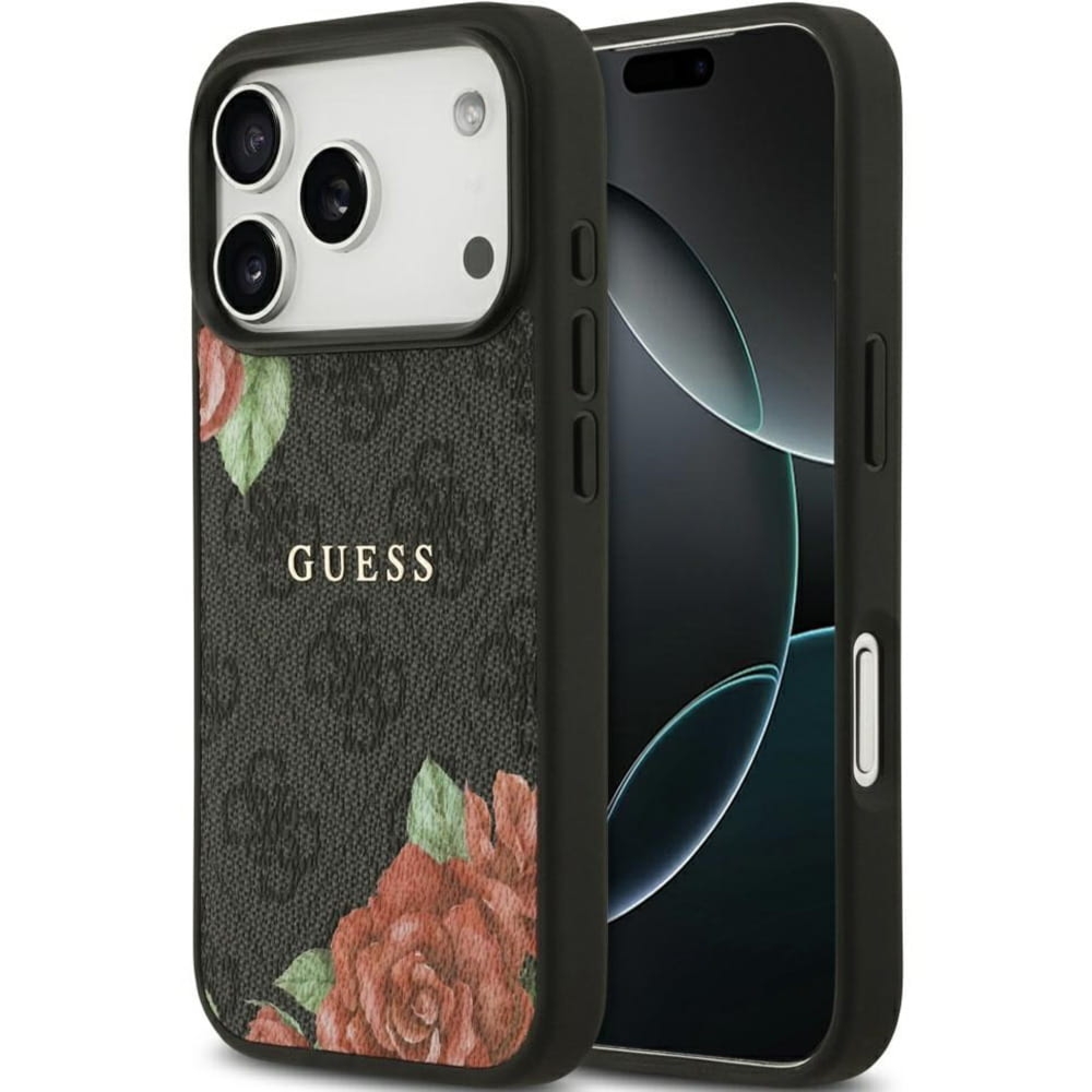 Etui Guess Hardcase 4G Flowers Print do MagSafe do iPhone 17 Pro Max, czarne z kwiecistym wzorem