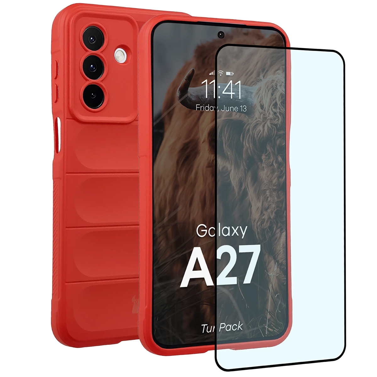 Pancerne etui + szkło hartowane Bizon Tur Pack do Galaxy A27 5G, czerwone