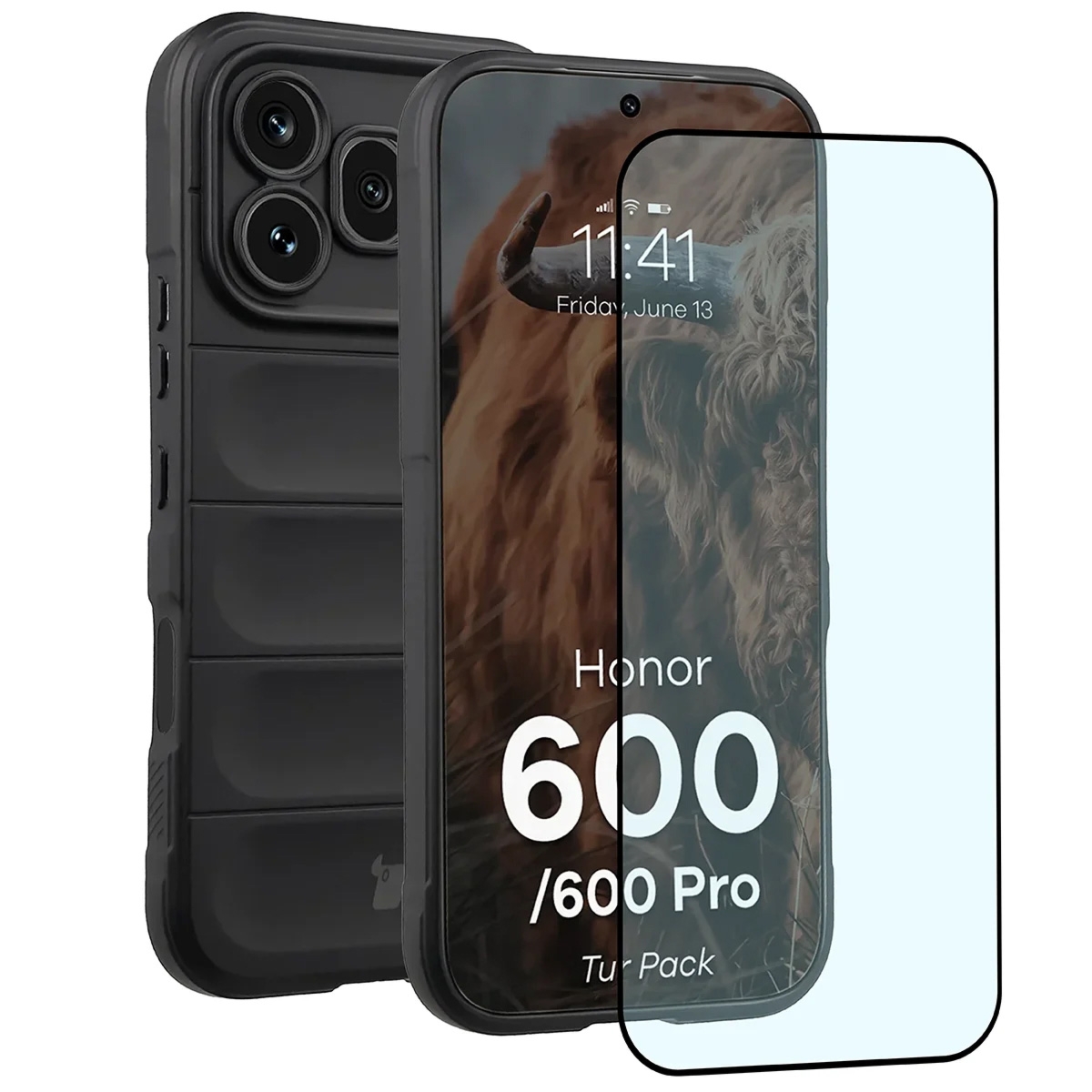 Pancerne etui + szkło hartowane Bizon Tur Pack do Honor 600 5G / 600 Pro 5G, czarne