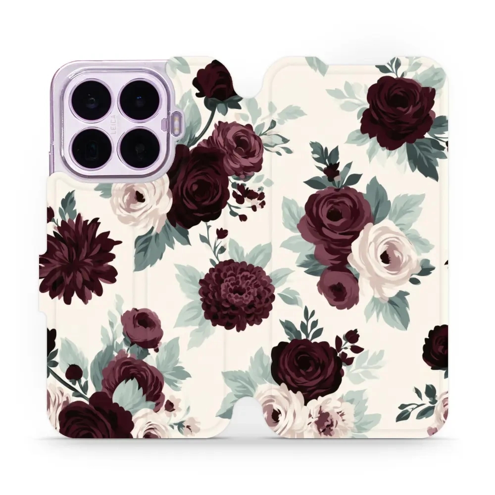 Etui z klapką do Xiaomi 17T, Mobiwear Book, róże z szałwią na kremie