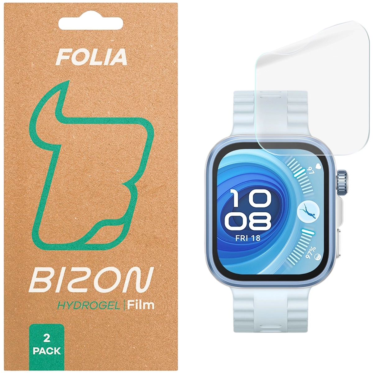 Image of Folia hydrożelowa na ekran Bizon Glass Watch Hydrogel do Huawei Watch Fit 4 / 4 Pro, 2 sztuki