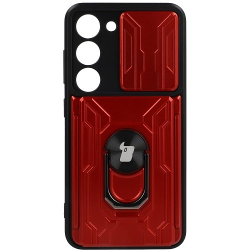 Image of Etui Bizon Case Camshield Card Slot Ring do Galaxy S23, czerwone