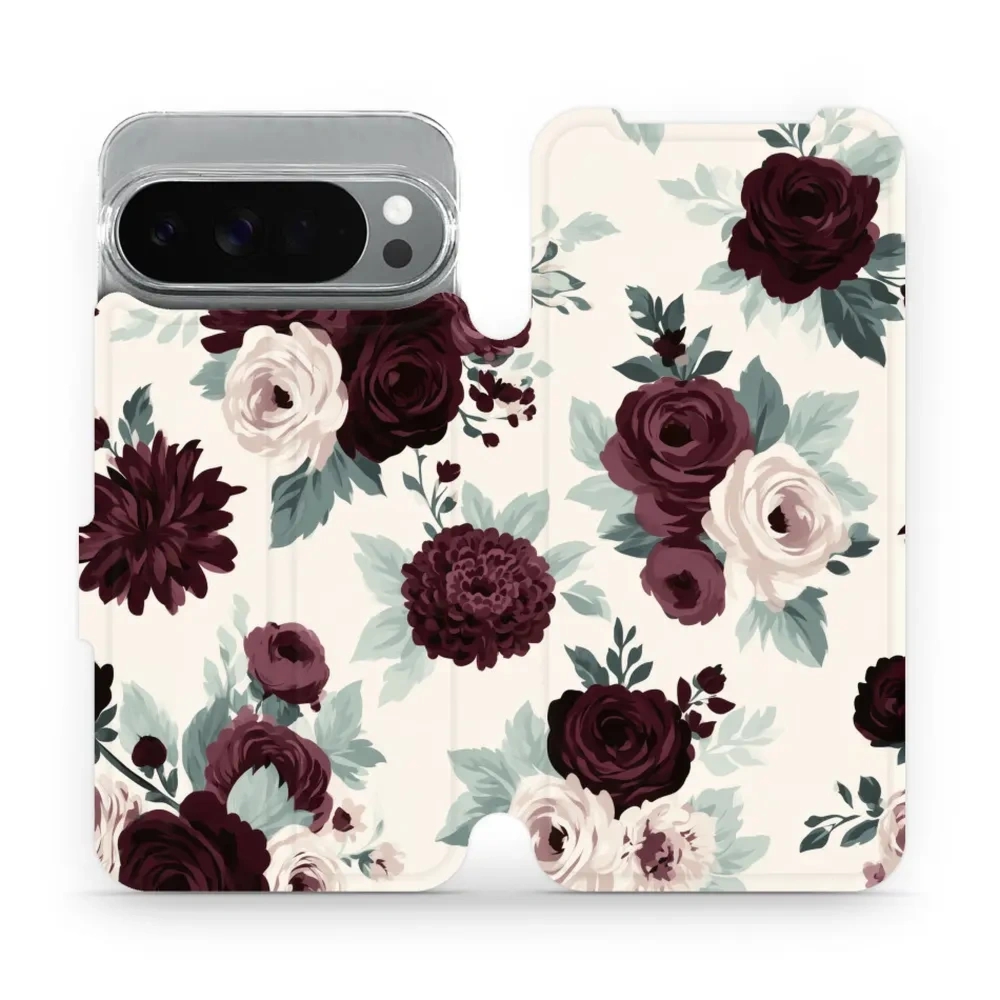 Etui z klapką do Google Pixel 10 Pro XL, Mobiwear Book, róże z szałwią na kremie