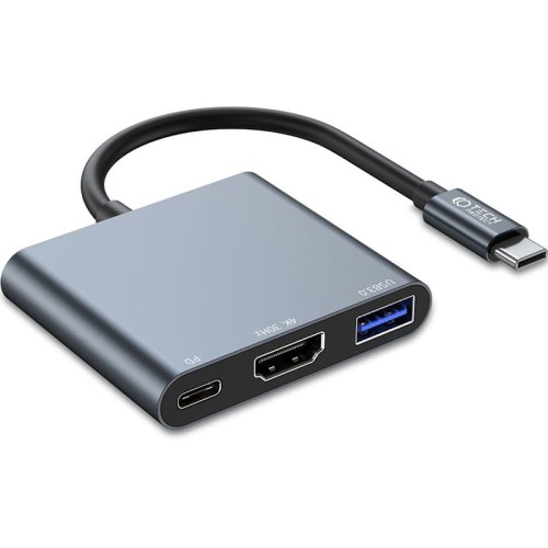 Image of Hub, adapter Tech-Protect V1, 3w1 1x HDMI, 1x USB-A, 1x USB-C (100W), szary