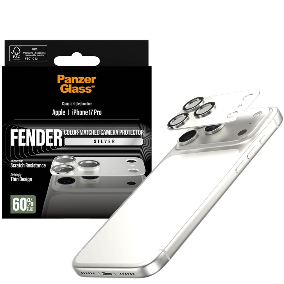Szkło hartowane na aparat PanzerGlass Fender Camera Protector do iPhone 17 Pro, srebrne