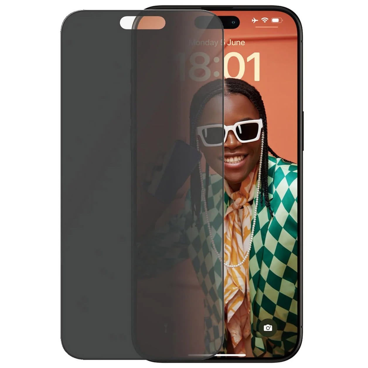 Image of Szkło hartowane na cały ekran PanzerGlass Ultra-Wide Fit Privacy + EasyAligner do iPhone 15 Pro Max, przyciemniane z czarną ramką