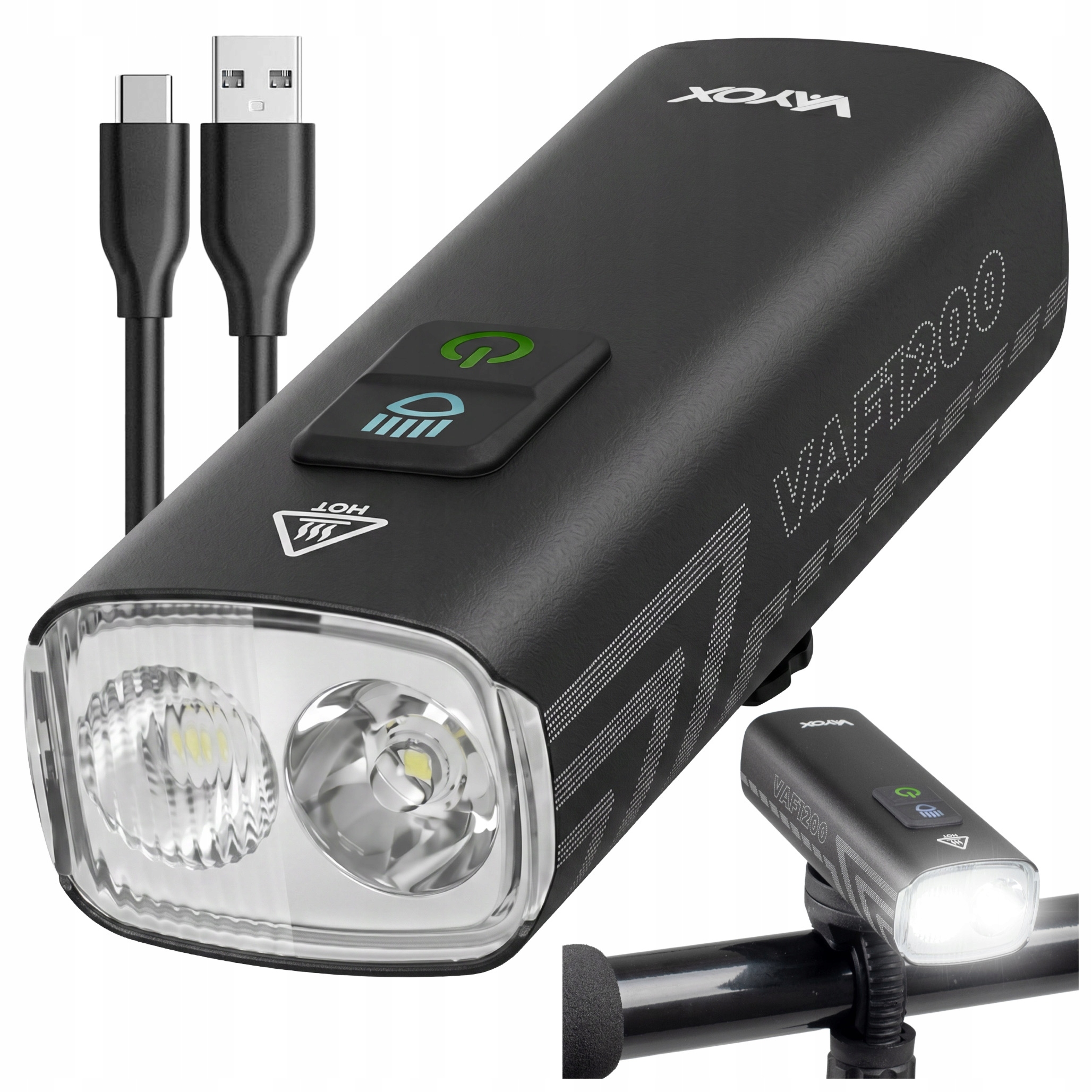 Lampka rowerowa przednia 1200lm, Vayox VAF1200 IPX6 2500mAh, czarna