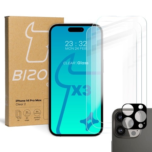 Image of 3x Szkło + szybka na aparat BIZON do iPhone 14 Pro Max