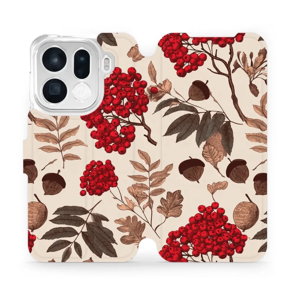 Etui z klapką do OPPO Find X9 Pro, Mobiwear Book, jarzębina na ecru