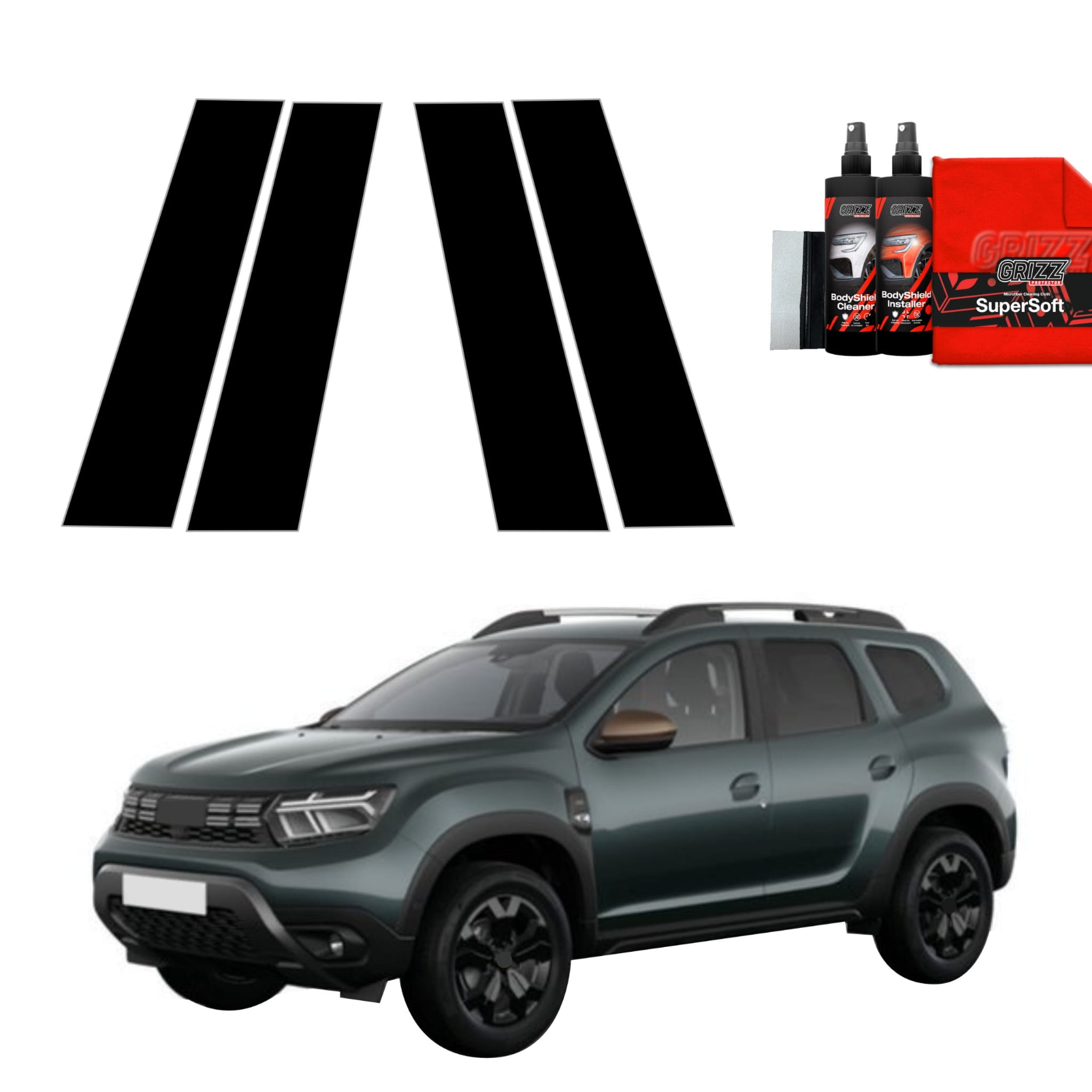 4w1 Czarna folia Grizz Protector na słupki do Dacia Duster (2024-2026)