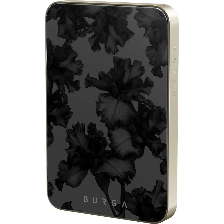 Powerbank indukcyjny Burga Magnetic Gold Nocturnal, magnetyczny do MagSafe, Qi, USB-C, PD, 20W, 5000mAh + kabel USB-C, złoty z kwiecistym wzorem