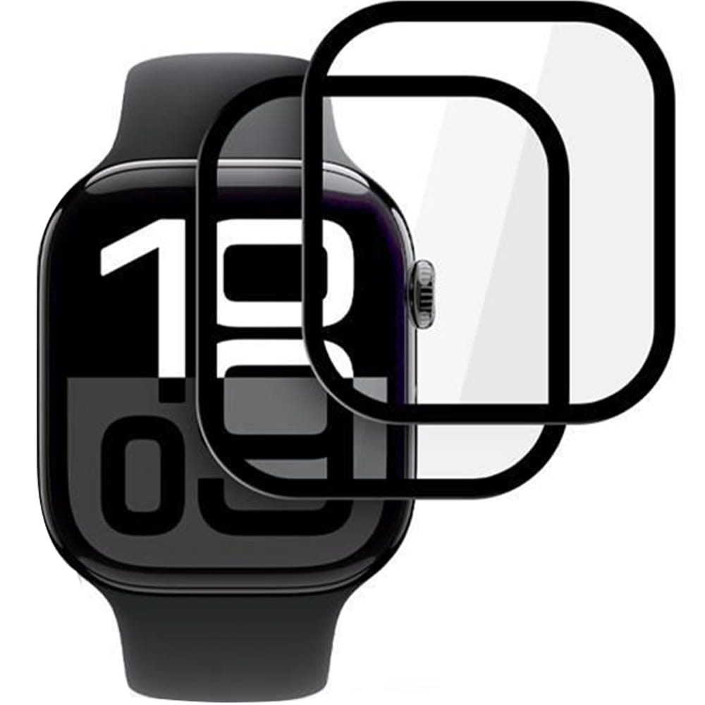 Szkło hybrydowe Tech-Protect Glass Flex+ do Apple Watch 11 / 10 (46 mm), 2 sztuki, przezroczyste z czarną ramką