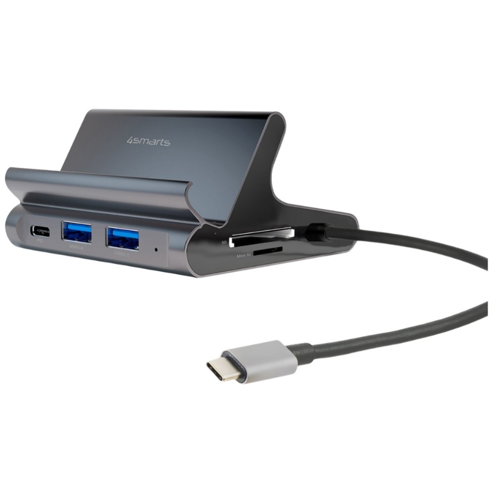 Hub, podstawka 7w1, 4smarts Samsung DeX do tabletu i telefonu, 2x USB-C / 2x USB-A / HDMI / SD / microSD / RJ45, szara