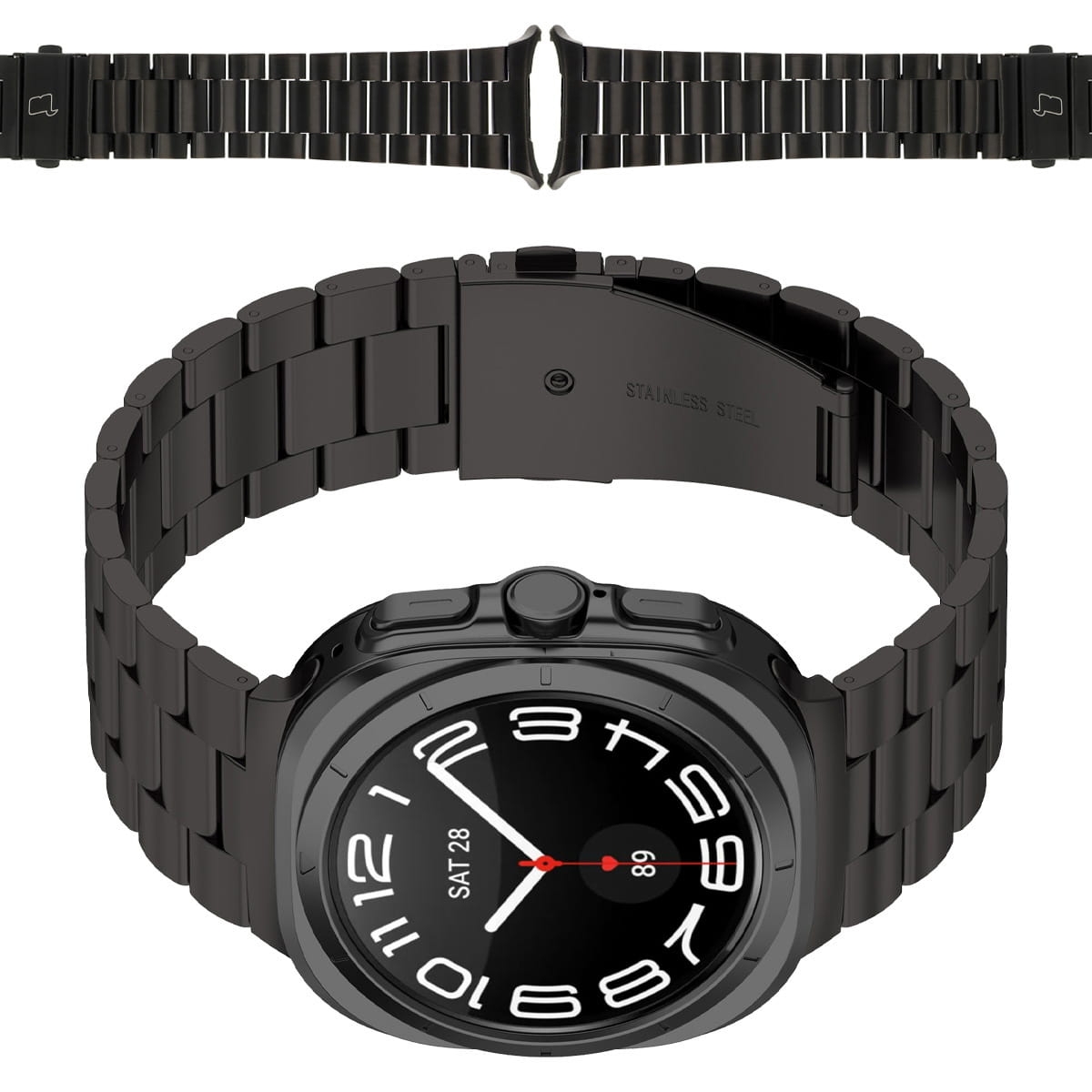Image of Pasek ze stali nierdzewnej Bizon Strap Watch Aura do Galaxy Watch Ultra 47 mm, czarny