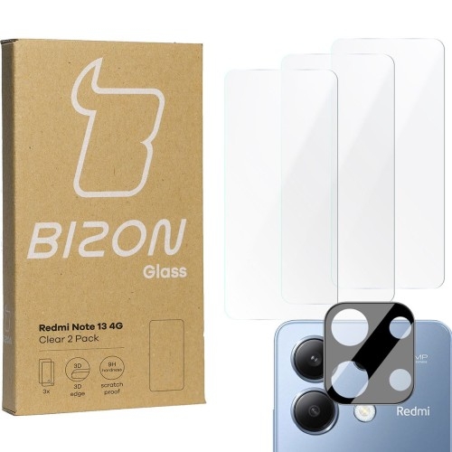 Image of 3x Szkło + szybka na aparat BIZON Clear 2 Pack do Xiaomi Redmi Note 13 4G