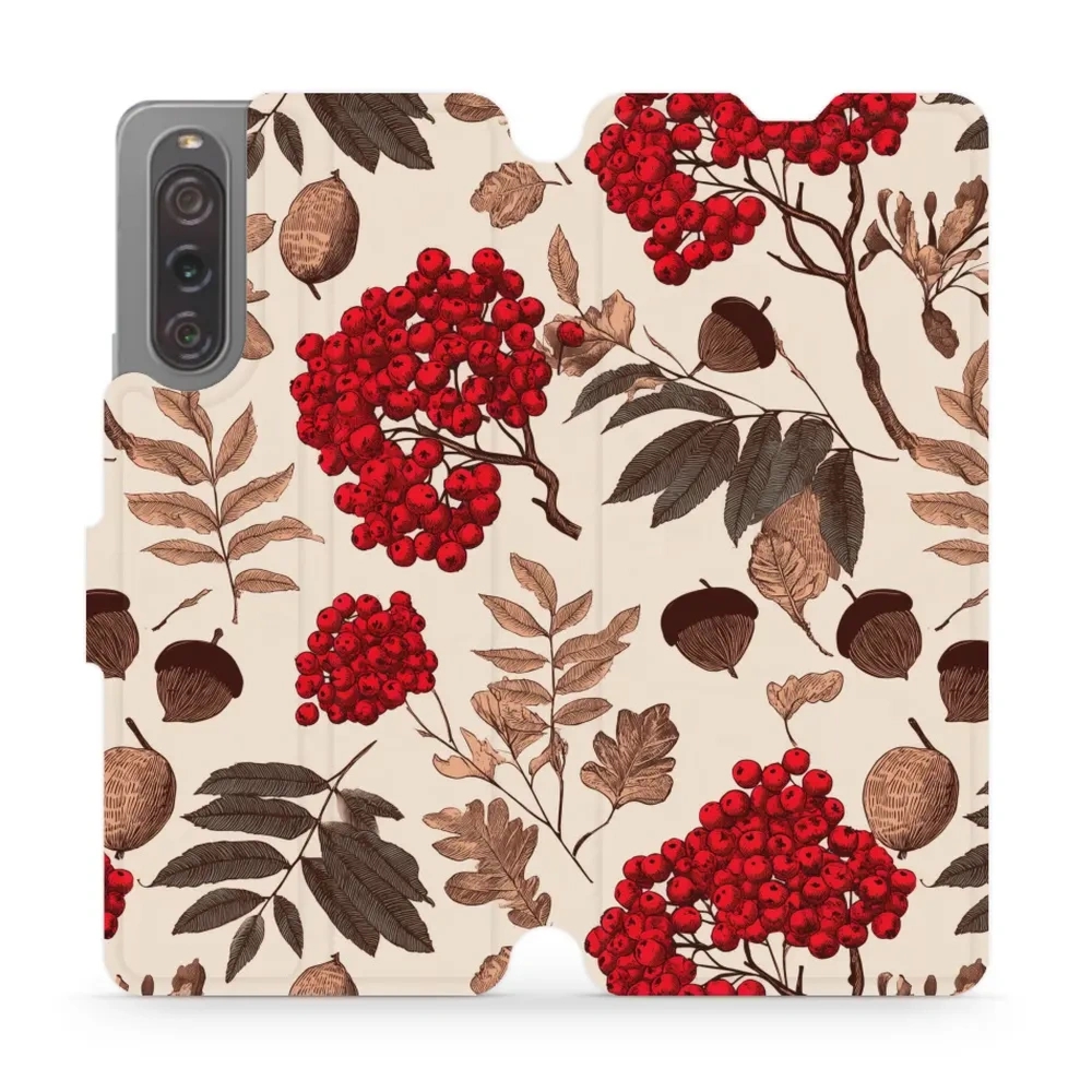 Etui z klapką do Sony Xperia 10 V, Mobiwear Book, jarzębina na ecru