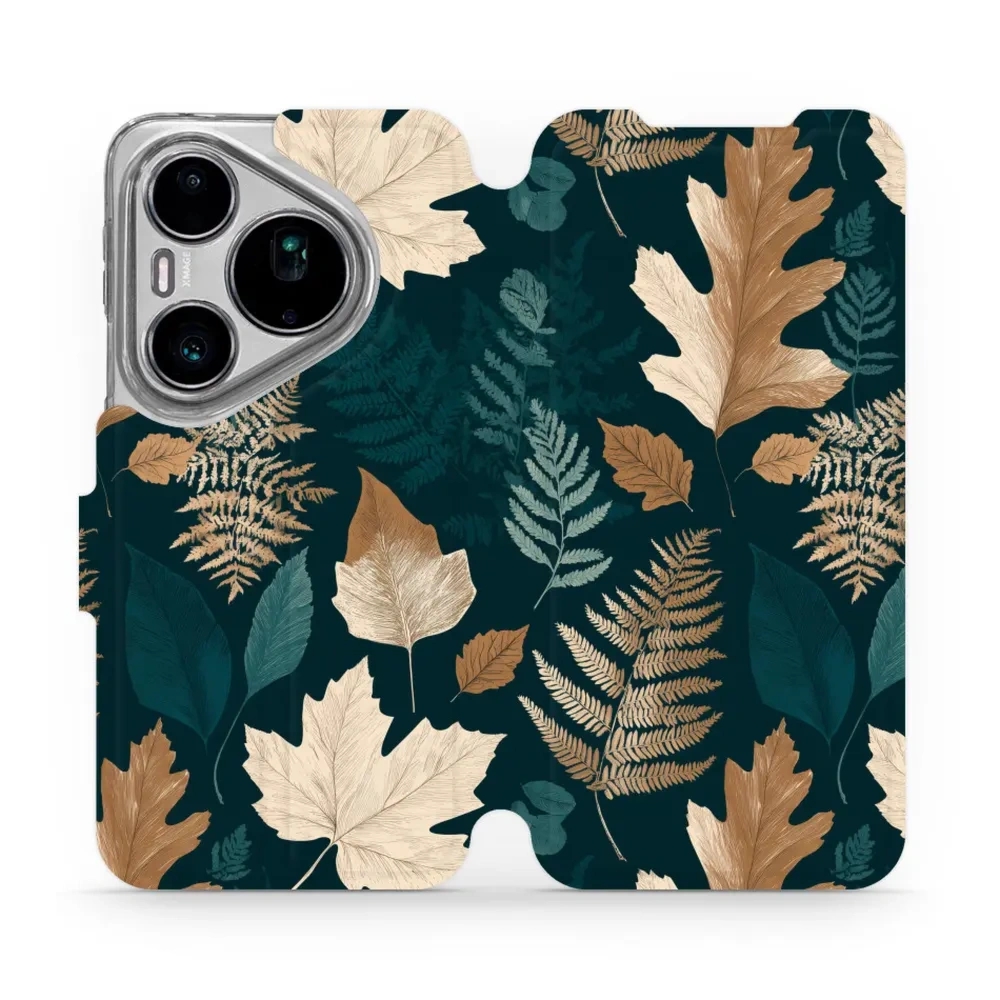 Etui z klapką do Huawei Pura 90s Pro, Mobiwear Book, zielnik z liści i paproci
