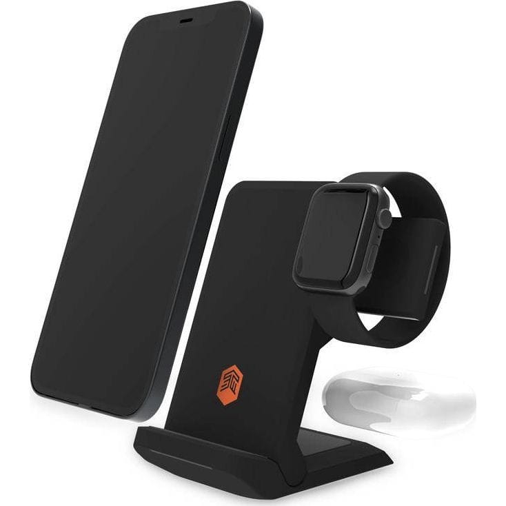 Image of Ładowarka indukcyjna STM Chargetree Go 3w1 Qi dla Apple Watch / AirPods / iPhone / Smartfony z Qi, 15W, czarna