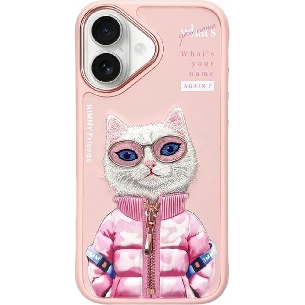 Image of Etui Nimmy Cool&Cute 2.0 Cat do iPhone 16, różowe z kotkiem