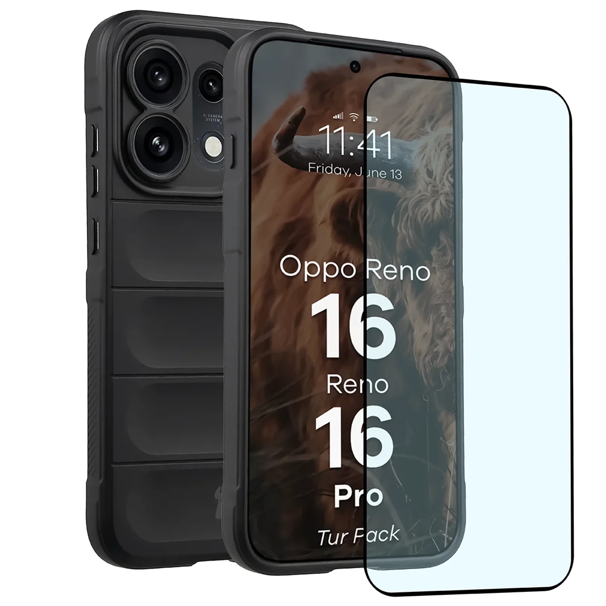 Pancerne etui + szkło hartowane Bizon Tur Pack do Oppo Reno16 / Reno16 Pro 5G, czarne