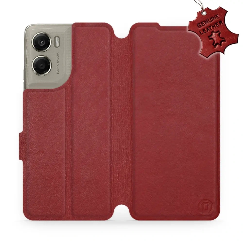Etui z naturalnej skóry do Motorola Moto G06 4G / Motorola Moto G06 Power 4G, Mobiwear Leather, ciemno-czerwone