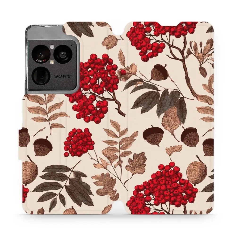 Etui z klapką do Sony Xperia 1 VIII, Mobiwear Book, jarzębina na ecru