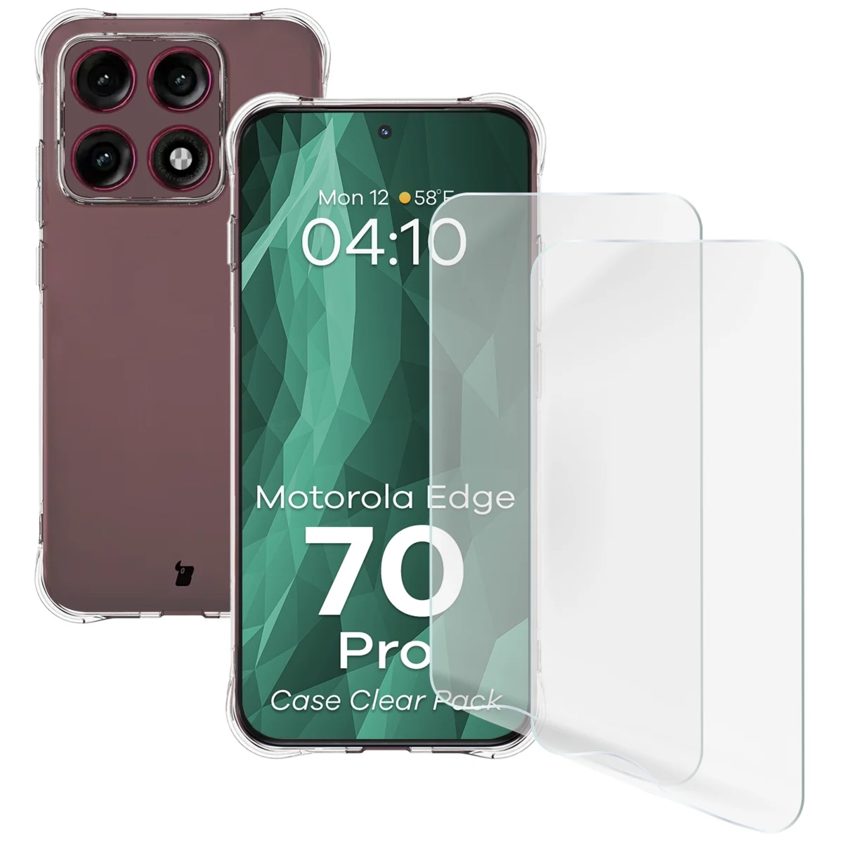 Elastyczne etui + 2x folia na ekran Bizon Case Clear Pack do Motorola Edge 70 Pro