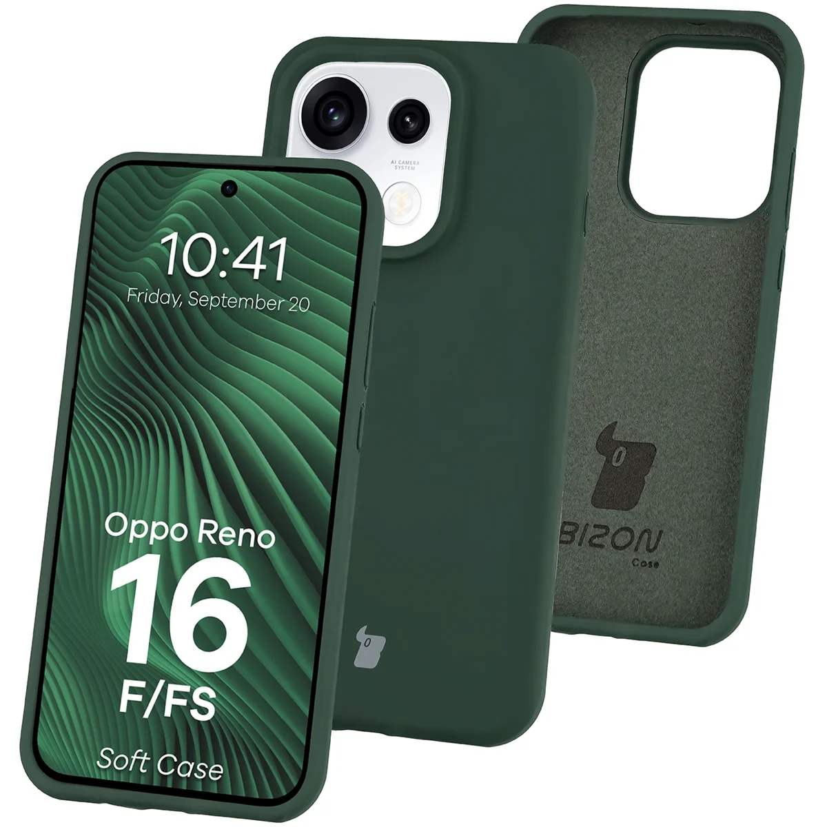 Silikonowe etui Bizon Soft Case do Oppo Reno16 F / Reno16 FS, ciemnozielone