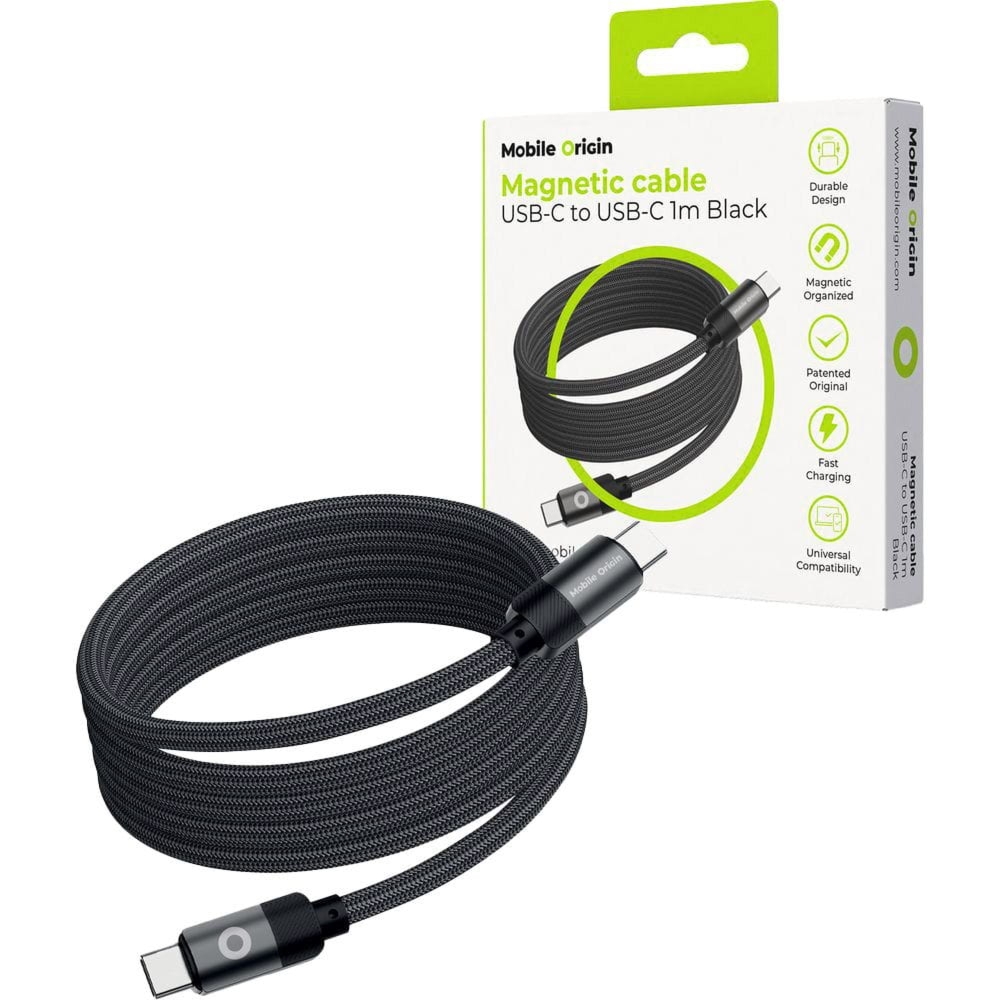 Kabel magnetyczny Mobile Origin Magnetic USB-C / USB-C, QC 3.0, PD 2.0, 60W, 480 Mbps, 1m, czarny
