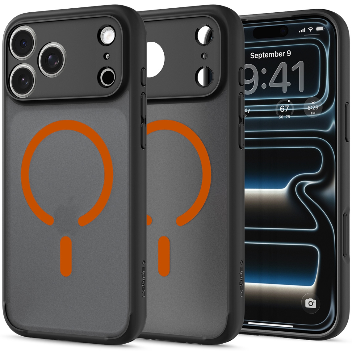 Etui Spigen Ultra Hybrid Mag do MagSafe do iPhone 18 Pro Max / 17 Pro Max, półprzezroczysto-czarno-pomarańczowe