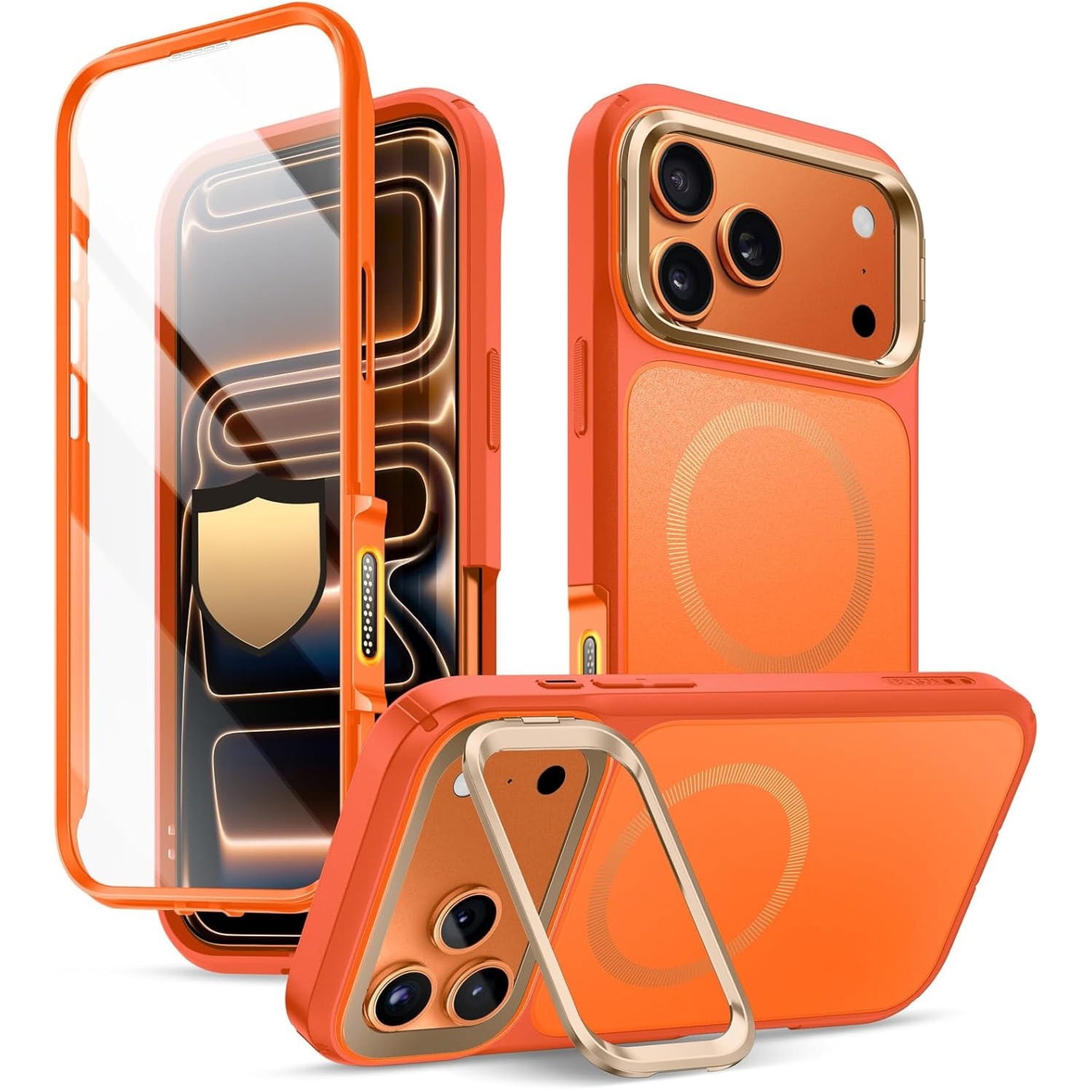 OUTLET: Etui pancerne + szkło 9H Supcase i-Blason Ares Flip Mag SPG (CC) do MagSafe do iPhone 17 Pro Max, pomarańczowo-złote