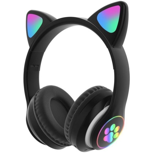 Image of Słuchawki nauszne bezprzewodowe dla dzieci Kocie uszy, czarne