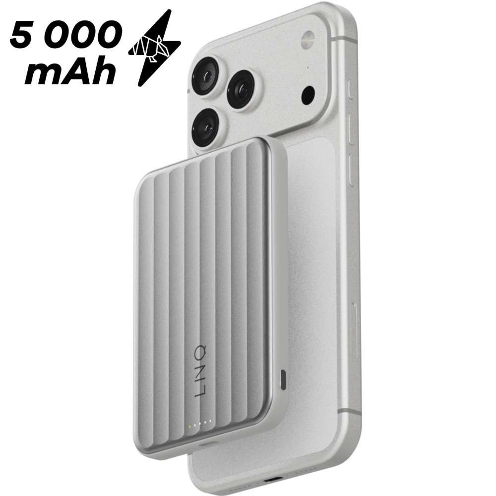 Powerbank magnetyczny Semi-Solid State 5000 mAh, LINQ powered by XTORM, Qi2.2 25 W, USB-C PD 30 W, srebrno-biały