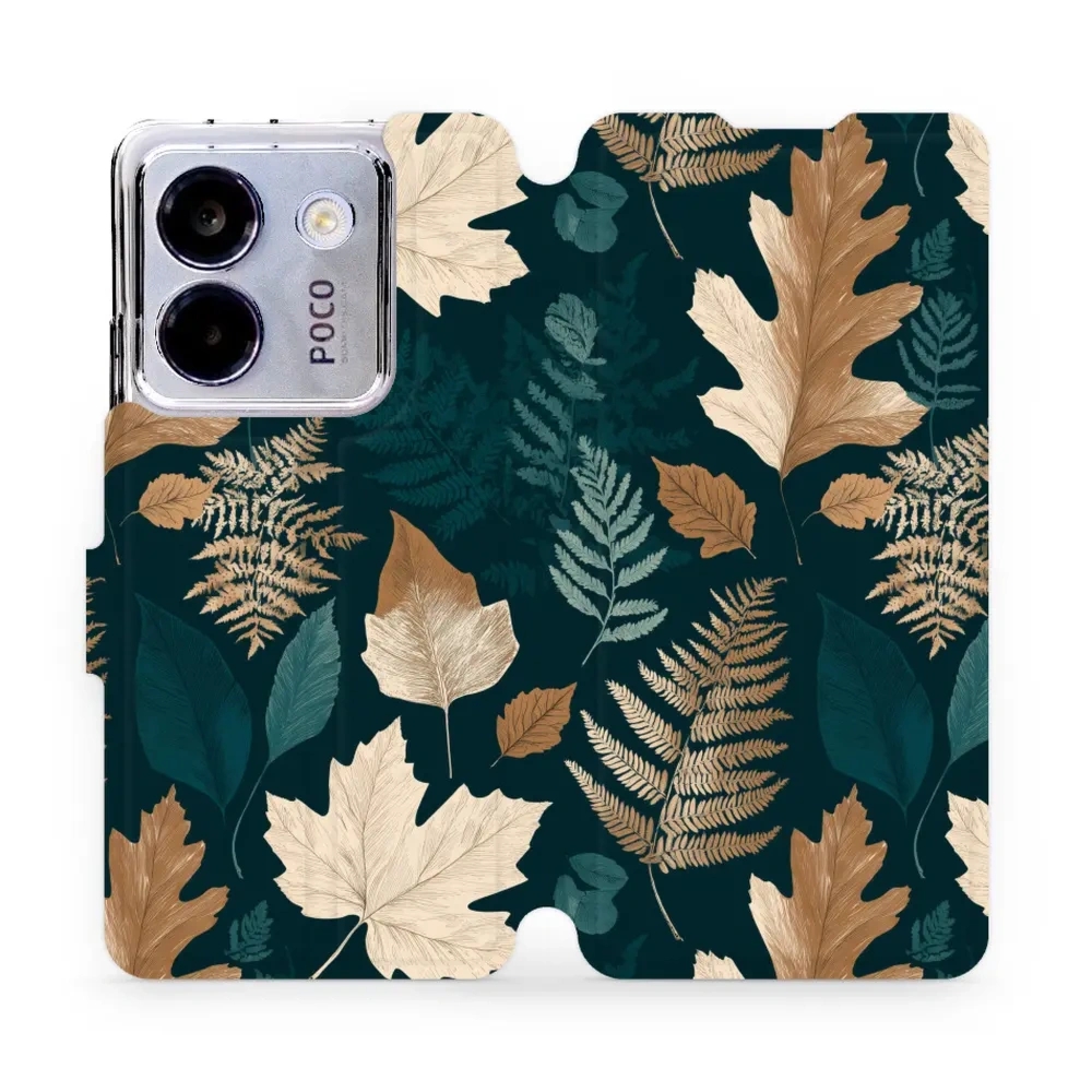 Etui z klapką do Xiaomi POCO M7 Pro 5G, Mobiwear Book, zielnik z liści i paproci