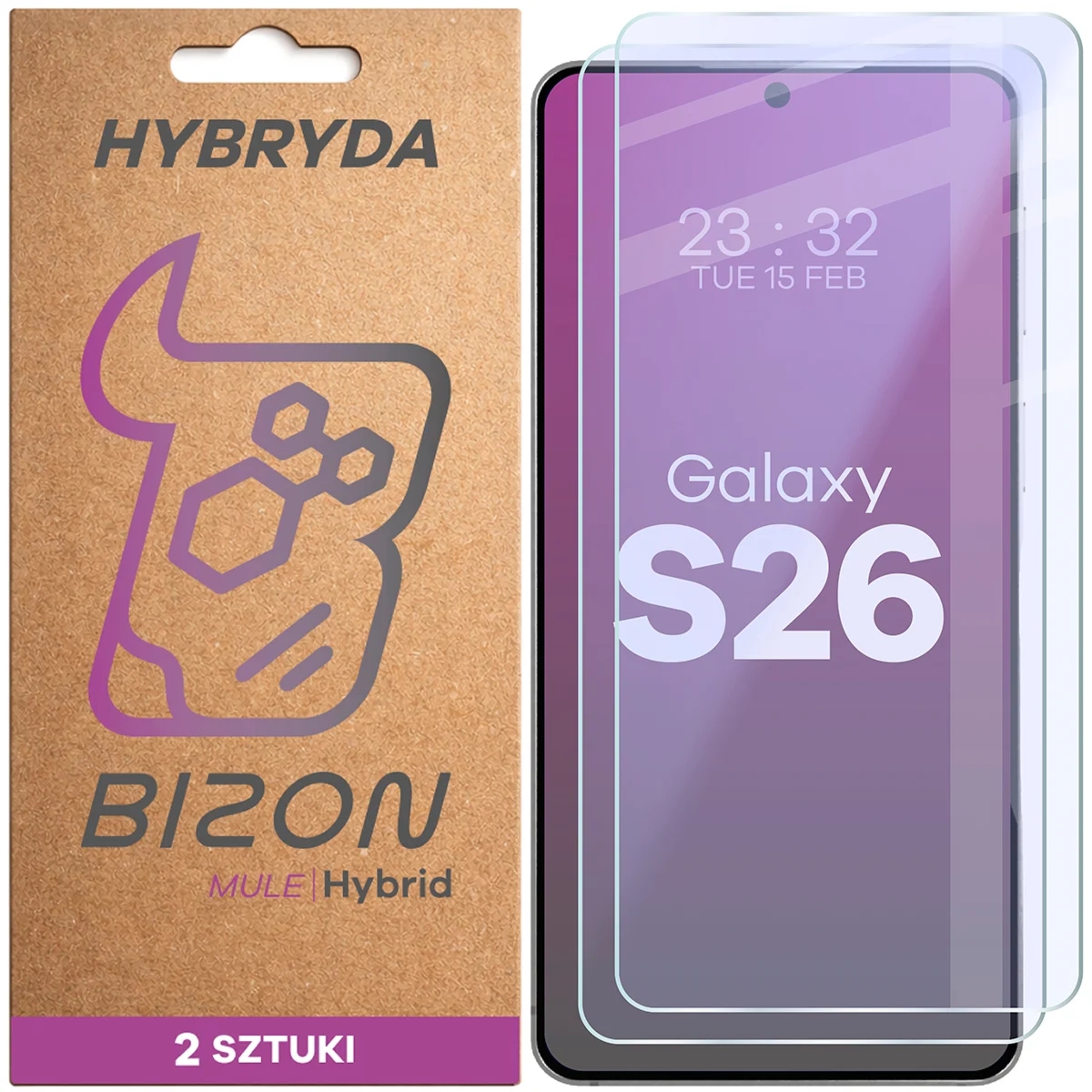 Elastyczne szkło hybrydowe Bizon Hybrid Mule Duo do Galaxy S26, 2 sztuki