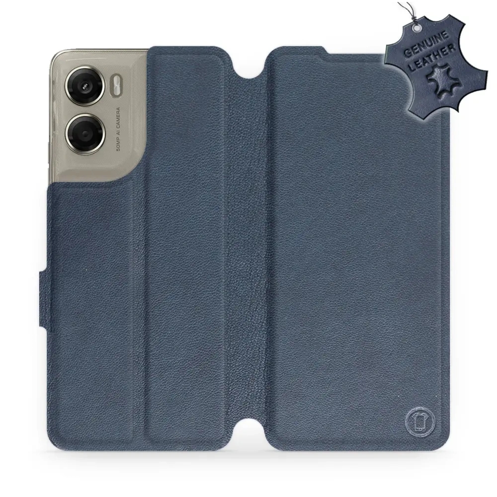 Etui z naturalnej skóry do Motorola Moto G06 4G / Motorola Moto G06 Power 4G, Mobiwear Leather, granatowe