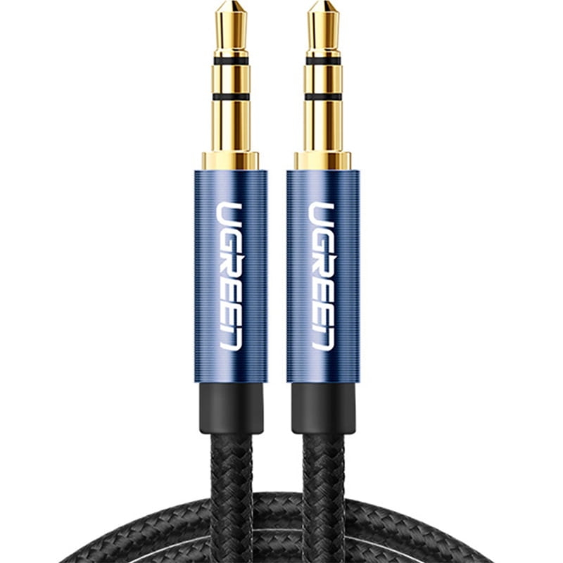 Image of Kabel Ugreen AV112 AUX 3,5 mm mini jack (2x męski) 1,5 m, czarny z niebieskimi wtyczkami