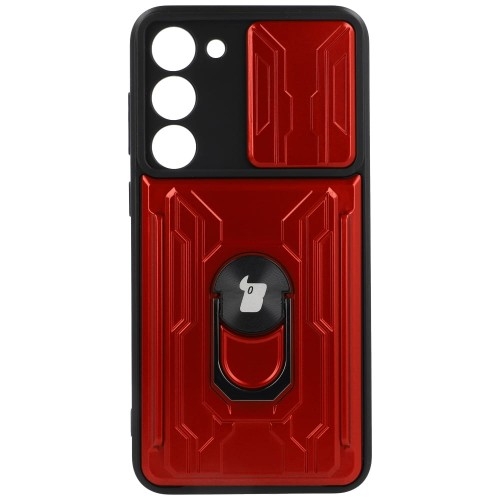 Image of Etui Bizon Case Camshield Card Slot Ring do Galaxy S23 Plus, czerwone