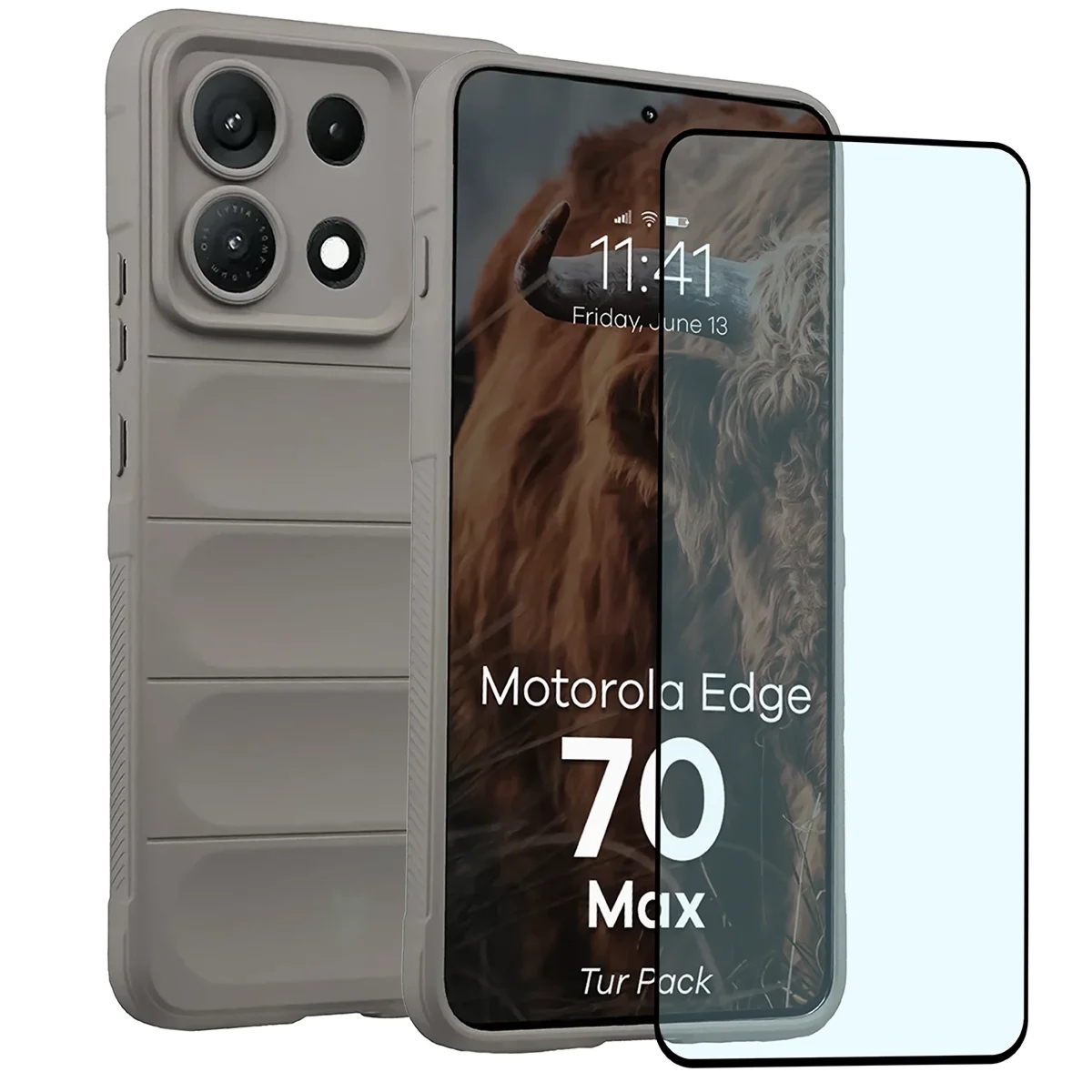 Pancerne etui + szkło hartowane Bizon Tur Pack do Motorola Edge 70 Max, jasnoszare