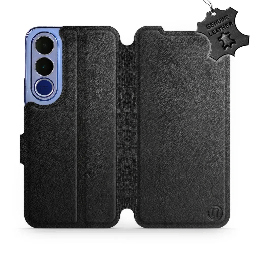 Etui z naturalnej skóry do Vivo V70 FE 5G, Mobiwear Leather, czarne