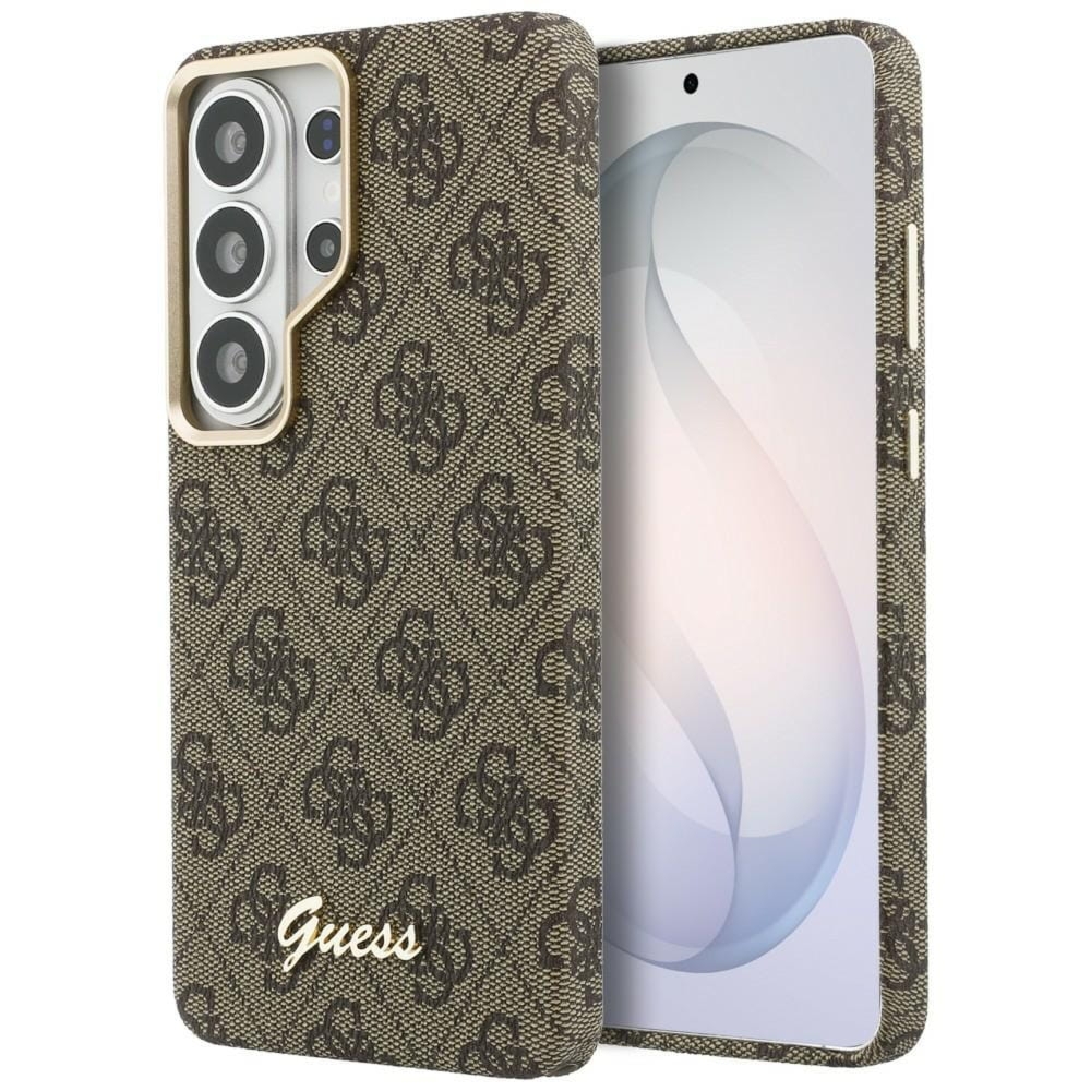 Etui Guess Saffiano Classic Logo MagSafe do Galaxy S26 Ultra, brązowe Classic Logo Guess