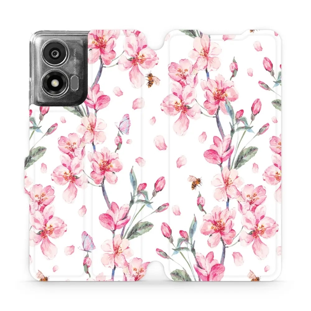 Etui z klapką do Motorola Moto E14, Mobiwear Book, różowa wiosna