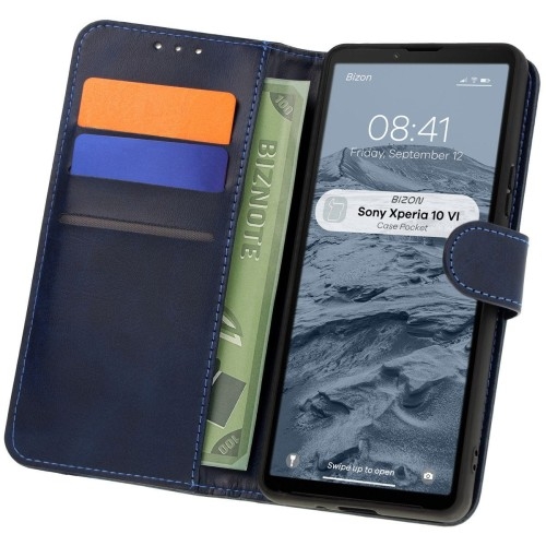 Image of Etui z klapką Bizon Case Pocket do Sony Xperia 10 VI, granatowe