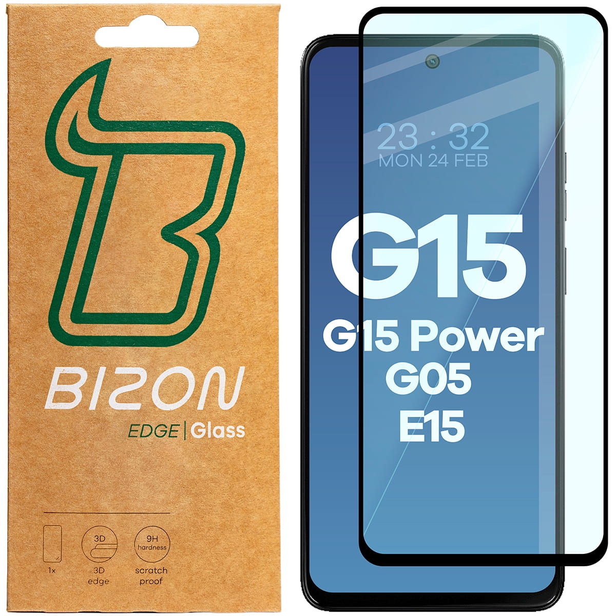 Image of Szkło hartowane Bizon Glass Edge 2 do Motorola Moto G15/G15 Power/G05/E15, czarna ramka