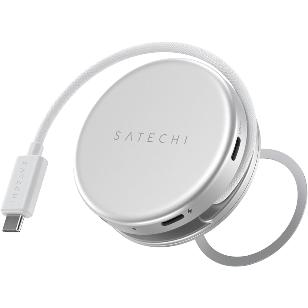 Adapter USB-C, hub do urządzeń mobilnych, Satechi OntheGo 5-in-1, USB-C PD 100W / USB-A 5 Gb/s / HDMI 2.0 / czytnik kart, srebrny