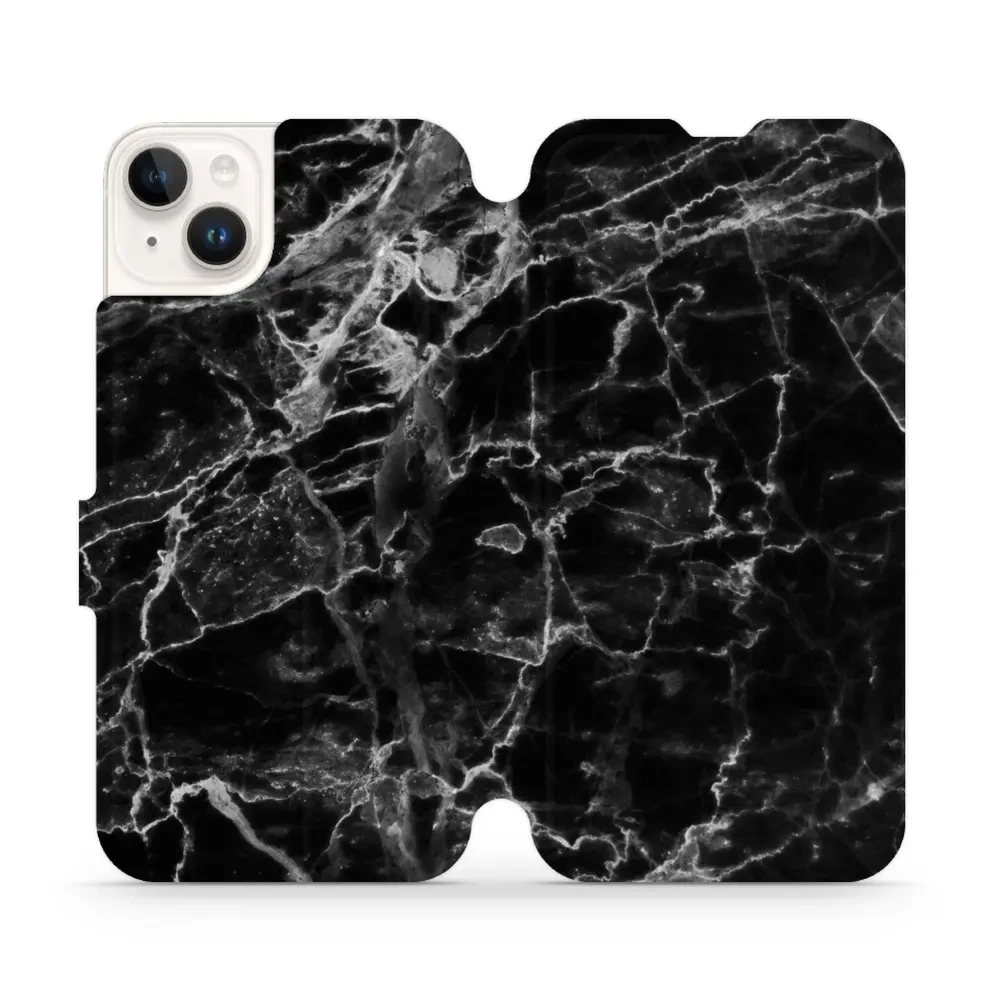 Etui z klapką do iPhone 14 Plus, Mobiwear Book, czarny marmur