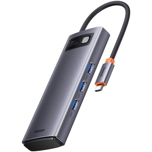 Image of Hub adapter Baseus Metal Gleam, 6w1 USB-C / 2x HDMI / 3x USB 3.2, szary